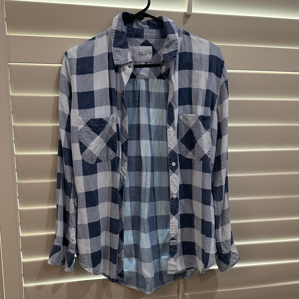 Blue and White Rails  Plaid Women’s Shirt